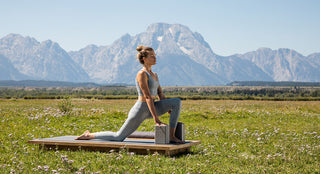 Wide Crescent Lunge with Gray 4 in. Foam Yoga Blocks