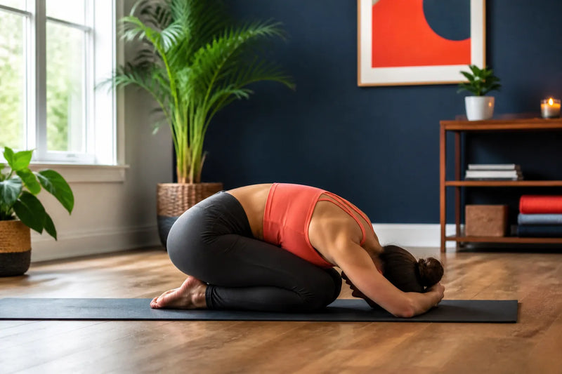 woman doing rabbit in home practice room