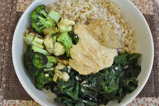 Roasted Veggie, Hummus, Mustard Bowl