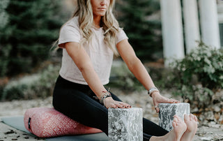 Staff Pose with Props - Celestial Pink Standard Bolster, Storm Marbled Foam Blocks