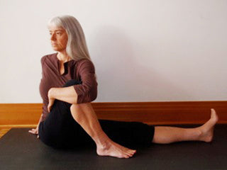 Woman in Marichyasana: Sage with a Twist on Para XL Rubber Yoga Mat - Storm