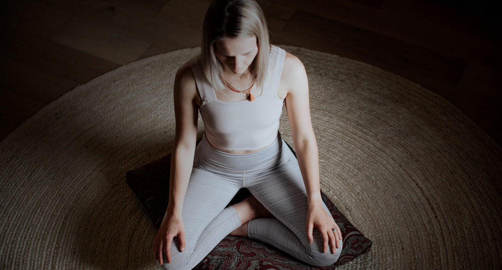 Woman Meditating on Zabuton - Vintage Currant