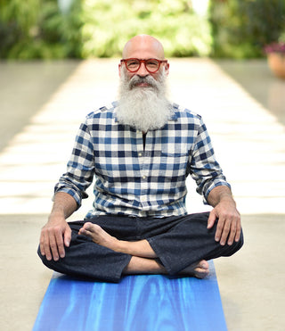 Man with White Beard in Seated Posture on Nature Collection Mat - Aegean Sea