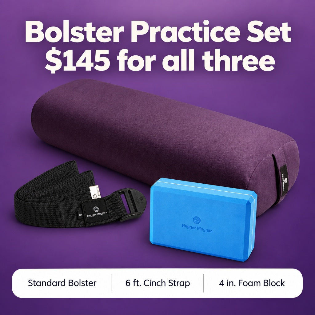 Bolster Practice Set: bolster, black 6 ft. cinch strap and 4 in. foam block laid out together, $145 for all three