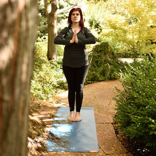 Tadasana (Mountain Pose) on Tapas® Travel Yoga Mat - Blue