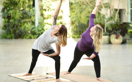Double Parsvakonasana on Yoga Rug - Moab and Sattva Jute Yoga Mat