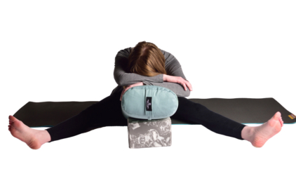 Forward Bend with Rain Standard Bolster, Marbled Foam Blocks - Storm