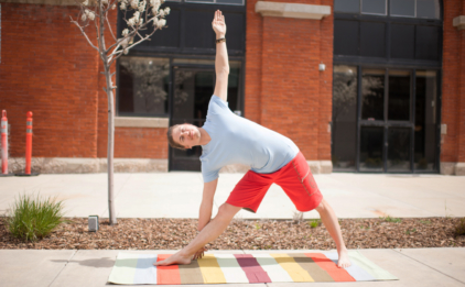 Trikonasana (Triangle Pose) on Cotton Yoga Rug - Sonoma Desert