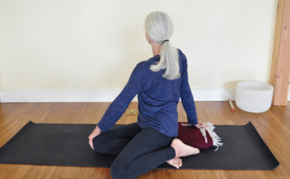 Woman in Bharadvajasana (Sage’s Twist) Yoga Pose on Para Rubber Mat - Storm