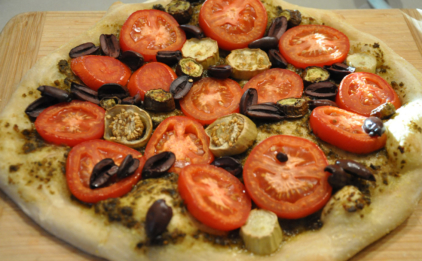 Eggplant, Tomato & Pesto Pizza