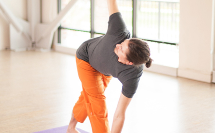 Parvrtta Trikonasana (Revolved Triangle) Pose with Bamboo Yoga Block