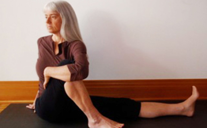 Woman in Marichyasana: Sage with a Twist on Para XL Rubber Yoga Mat - Storm