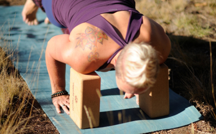 Supported Phalakasana (Plank Pose) with Cork Yoga Blocks and Para Rubber Yoga Mat - River