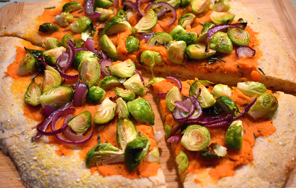 Yam Brussels Sprouts Pizza