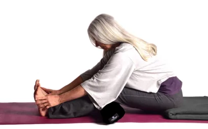 Forward Bend with Pranayama Bolster - Black, Wool Blanket - Gray - Wide