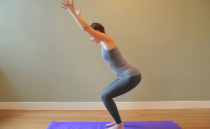 Utkatasana (Chair Pose) on Tapas® Original Yoga Mat - Purple