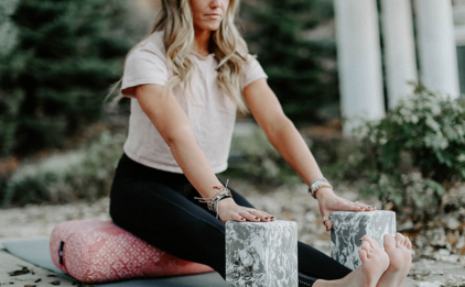 Staff Pose with Props - Celestial Pink Standard Bolster, Storm Marbled Foam Blocks