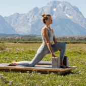 Crescent Lunge with Gray 4 in. Foam Yoga Blocks - Gray