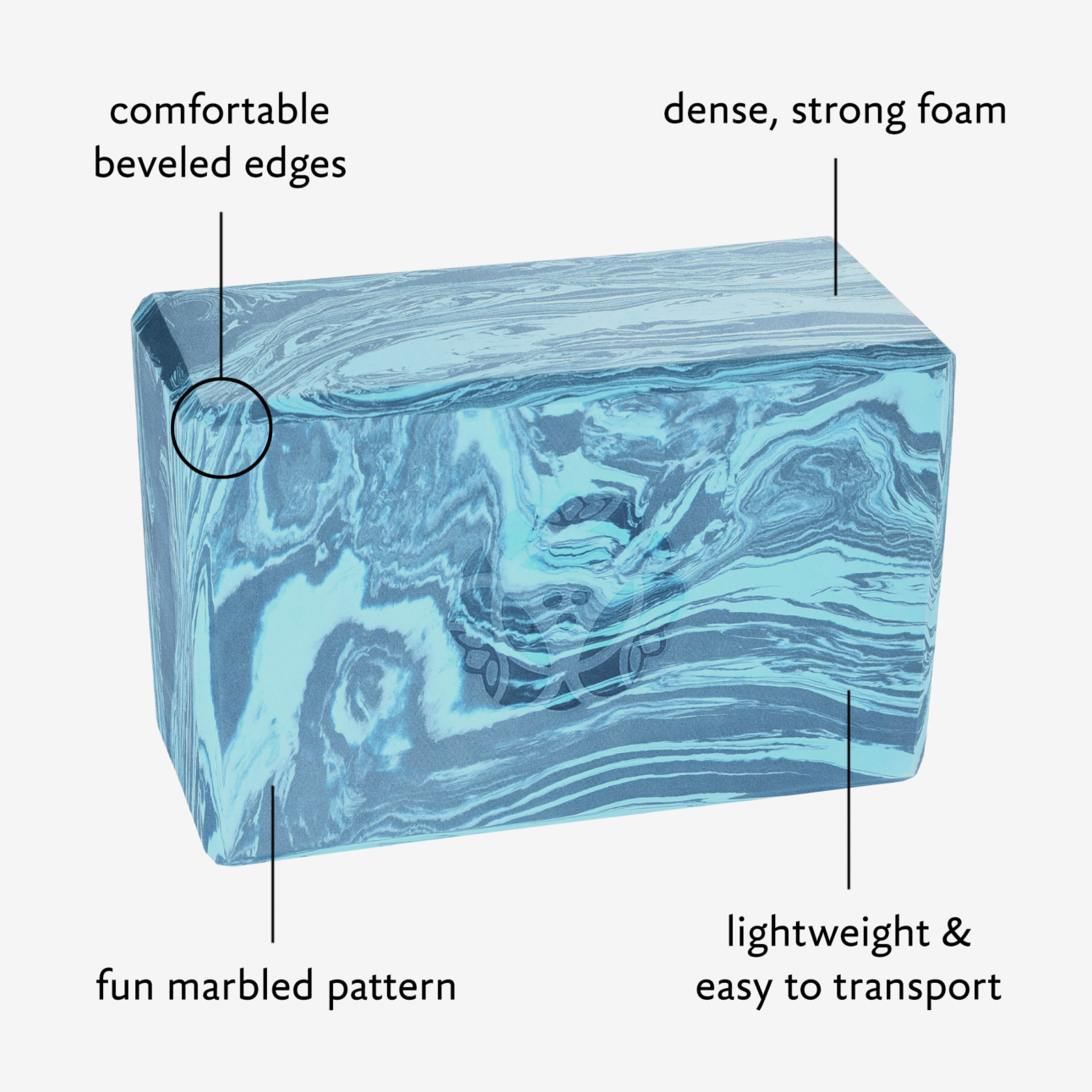 4 in. Marbled Foam Yoga Block - Surf Blue (Diagram)