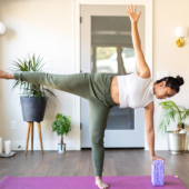 Ardha Chandrasana (Half Moon Pose) on Marbled Foam Block - Cosmic Purple