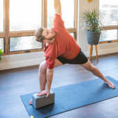 Utthita Parsvakonasana (Extended Side Angle Pose) with Big Foam Block - Gray