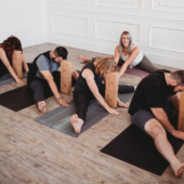 Upavistha Konasana (Seated Wide-Legged Forward Bend) with Cork Blocks