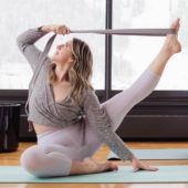 Ardha Urdhva Upavistha Konasana (Half Upright Seated Angle Pose) with Cotton Cinch 8 ft. Yoga Strap - Gray