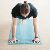 Man in Phalakasana (Plank Pose) on Para Rubber Yoga Mat - River