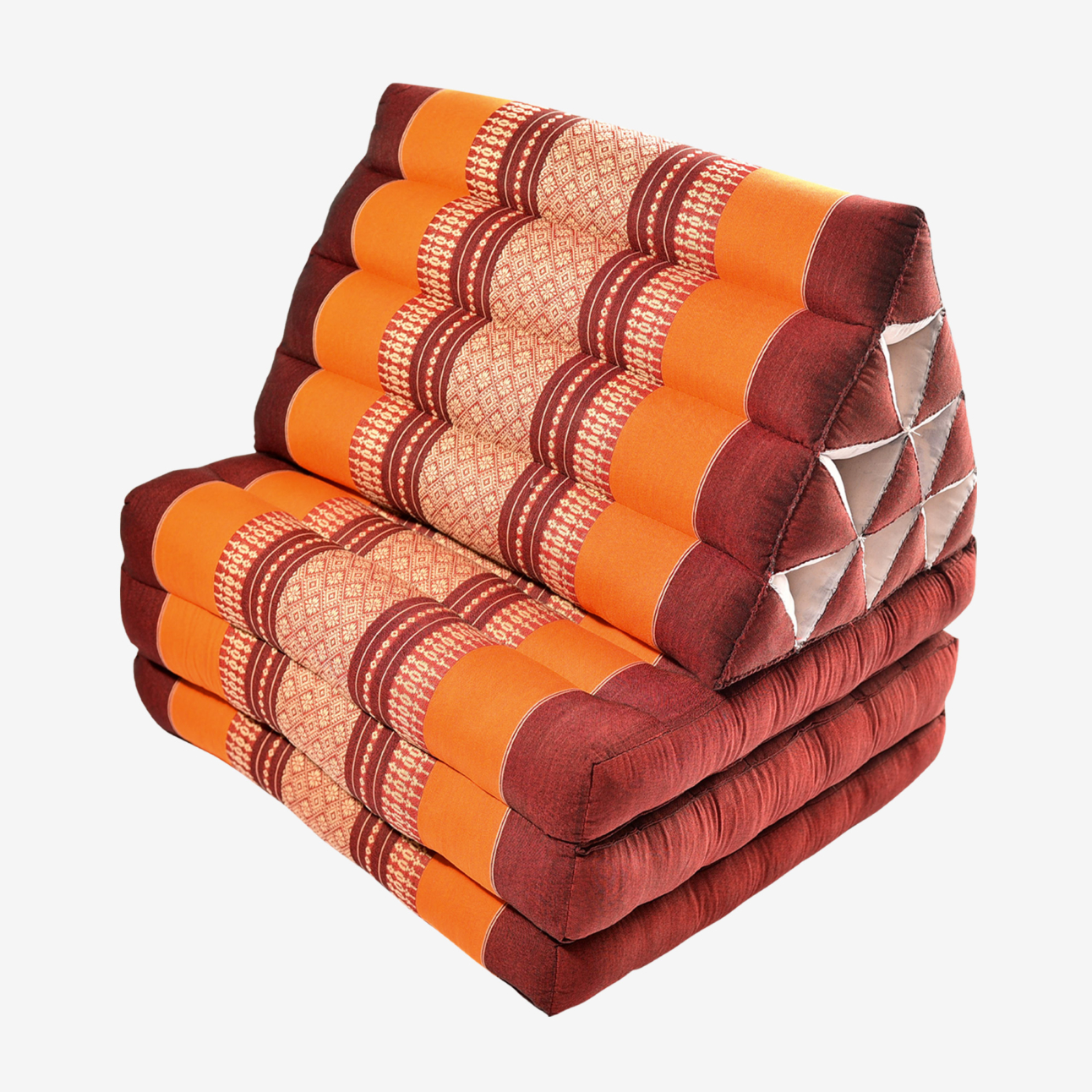Zafuko Three Fold Thai Cushion - Burgundy/Orange