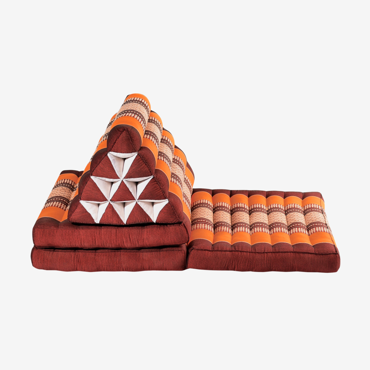 Zafuko Three Fold Thai Cushion - Burgundy/Orange