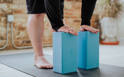 Wide Uttanasana with Big Foam Yoga Blocks - Blue