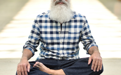 Man with White Beard in Seated Posture on Nature Collection Mat - Aegean Sea