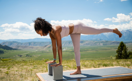 Wide Warrior III with 4 in. Foam Yoga Blocks - Gray