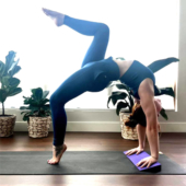 Eka Pada Urdhva Dhanurasana (One Legged Upward Bow Pose) with Foam Yoga Wedge - Purple