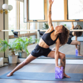 4 in. Marbled Foam Yoga Block - Cosmic Purple, Para Rubber Mat - Storm