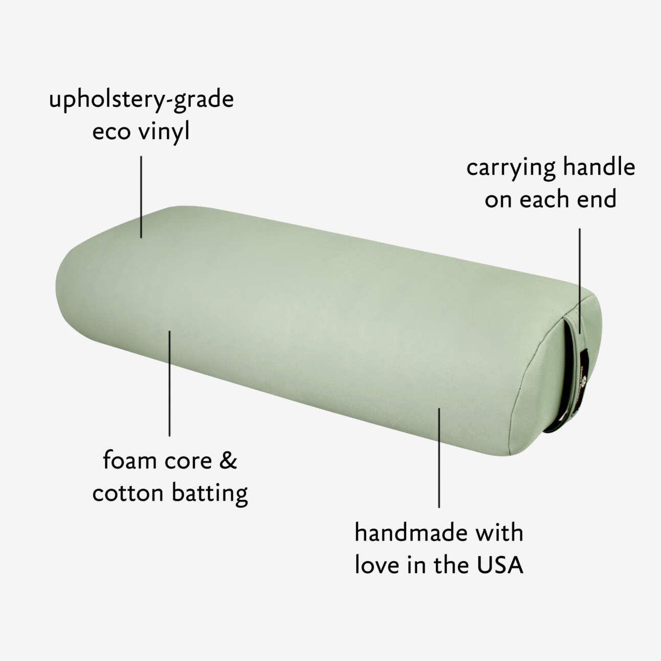 EZ Clean Standard Yoga Bolster - Sage (Diagram)