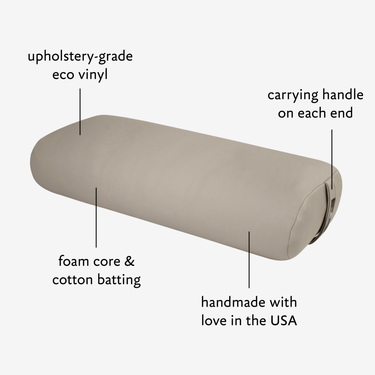 EZ Clean Standard Yoga Bolster - Taupe (Diagram)